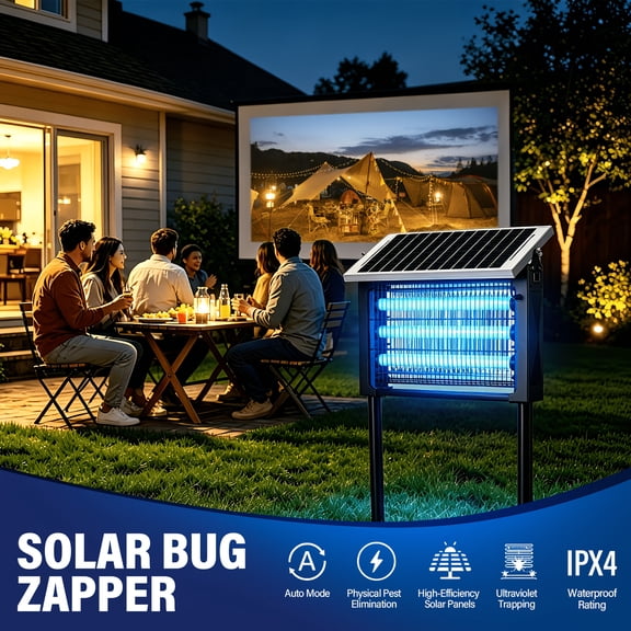 Solar Mosquito Zapper Outdoor, 4500V Electric Shock Mosquito Killer with Smart Light Sensor, Solar Charging Rechargeable Insect Trap, Wireless Portable Fly Zapper for Patio, Backyard Camp
