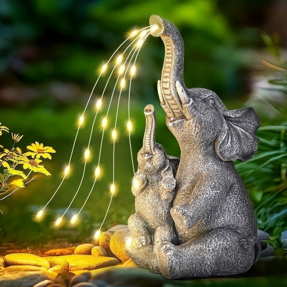 Solar-Powered Mother & Child Elephant Statue, Outdoor Garden Decor with Warm Lights for Mom, Women, Grandma, Thoughtful Gift for Backyard, Patio
