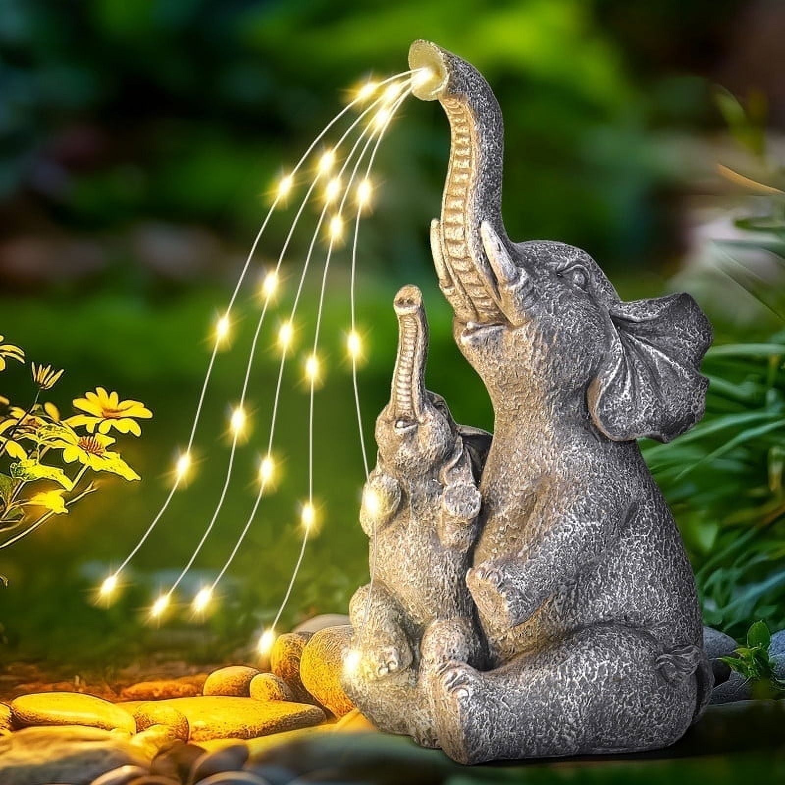 Solar-Powered Mother & Child Elephant Statue, Outdoor Garden Decor with Warm Lights for Mom, Women, Grandma, Thoughtful Gift for Backyard, Patio