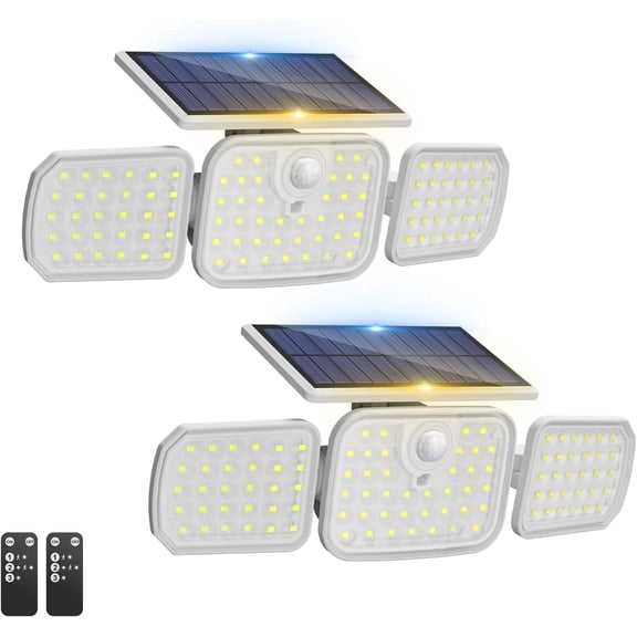 Solar Motion Lights Outdoor, 2 Pack with Remote Control and 3 Modes, IP65 Waterproof Solar Security Flood Lights for Garden Patio Garage Backyard,Black