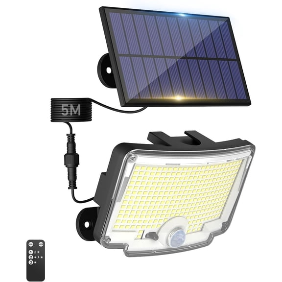 Solar Motion Lights Outdoor,314LED Solar Lights with 3 Modes and Remote, IP65 Waterproof Split Design Dusk to Dawn for Yard Wall Patio Garage
