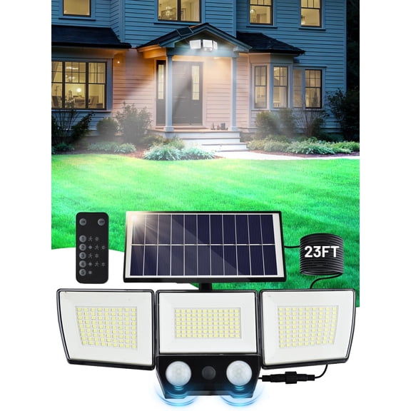 Solar Motion Lights Outdoor with 5 Lighting Modes,Solar Flood Lights Outdoor with 23FT ,246 LED Solor Outside Light with Remote Control,Shed/Porch/Yard/Patio/Garage