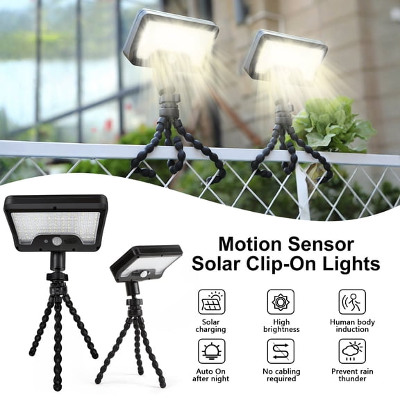 Merryhome 2Pcs Solar Motion Sensor Lights Outdoor,Solar Flood Lights Outdoor,USB & Solar Powered,3 Modes&92 LEDs,IP65 Waterproof Clip on Fence Lights for Garden,Gate,Camping(Warm Light)