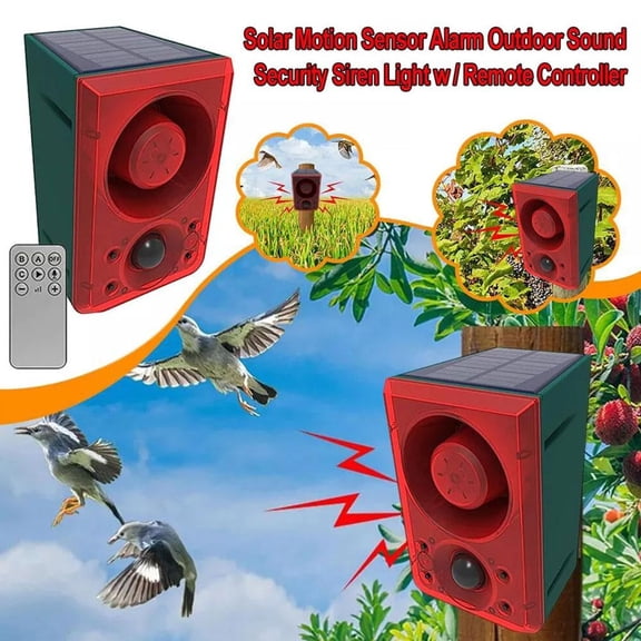 Solar Motion Sensor Alarm - 130dB Siren, Red LED Strobe Light, Outdoor Security Warning System for Farm Yard Chicken Coops