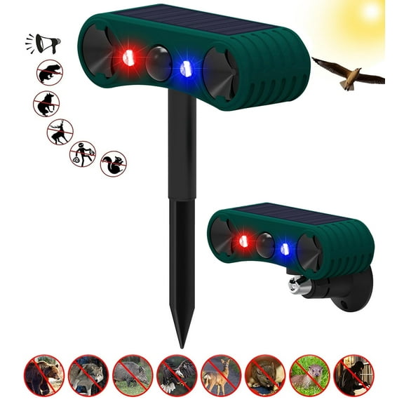 Solar Motion Sensor Alarm - 130dB Siren, Ultrasonic & Strobe Lights, 4 Modes, Waterproof Outdoor/Indoor Security Alarm for Home, Yard, Garden, Shed (Green, Solar Powered)