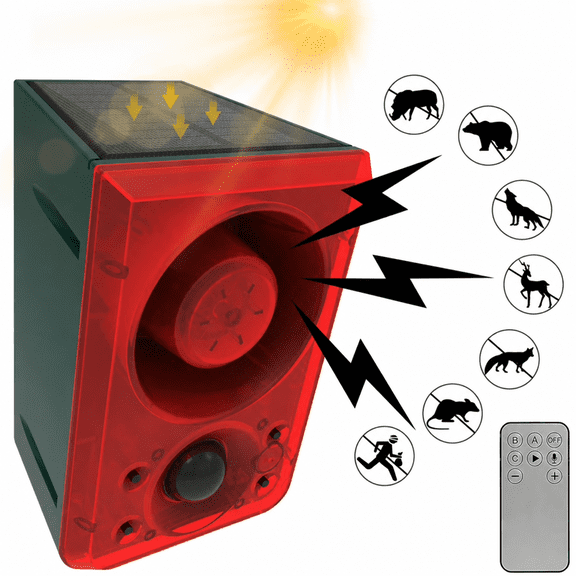 Solar Motion Sensor Alarm with LED Strobe Warning Light, 130dB Outdoor Security Siren, USB Rechargeable Waterproof Alarm with Recording Function for Farm, Garage, Yard & Home