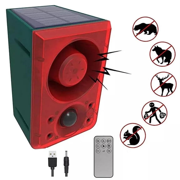 Solar Motion Sensor Alarm Light  IP65 Waterproof Outdoor Security Siren with Red & Green Flashing LED, Remote Control, 130dB