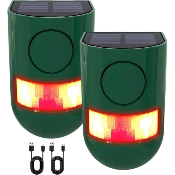 Solar Motion Sensor Alarm Outdoor 4 Working Mode Motion Activated Alarm 129dB Loud Sound Noise Maker IP65 Waterproof Motion Detector with Strobe Light for Yard Farm Garden 2PC