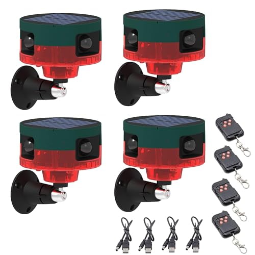 Solar Motion Sensor Alarm Outdoor, USB Charge Dog Barking & Gunshot