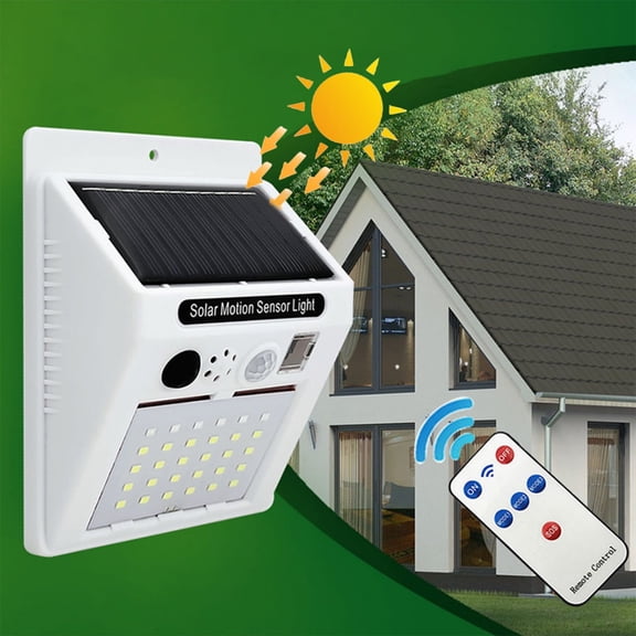 Solar Motion Sensor Alarm, Wireless Outdoor Sound & Light Anti-Theft Security Light with 3 Modes & Remote Control, High Volume Warning Light for Yard Farm Courtyard Construction Site, White