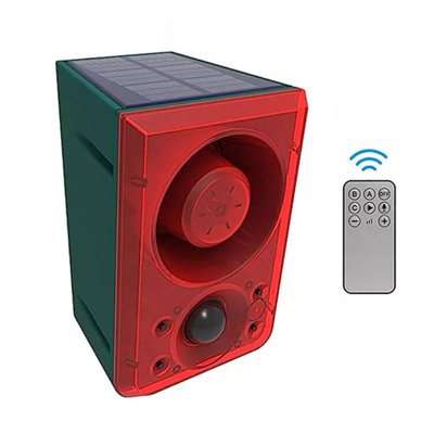 Solar Motion Sensor Alarm emits loud dog barking & gunshot sounds up to 13 K0A5