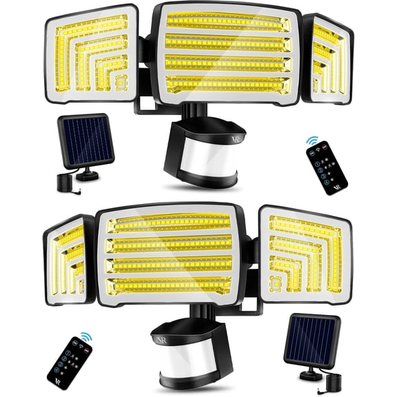 Solar Motion Sensor Flood Lights Outdoor - 4000LM 4 Lighting Modes, 72FT Sensing Distance, Split 3000mAh Solar Panel, IP65 Lights with Remote for Porch Yard Patio Garage 2Pack