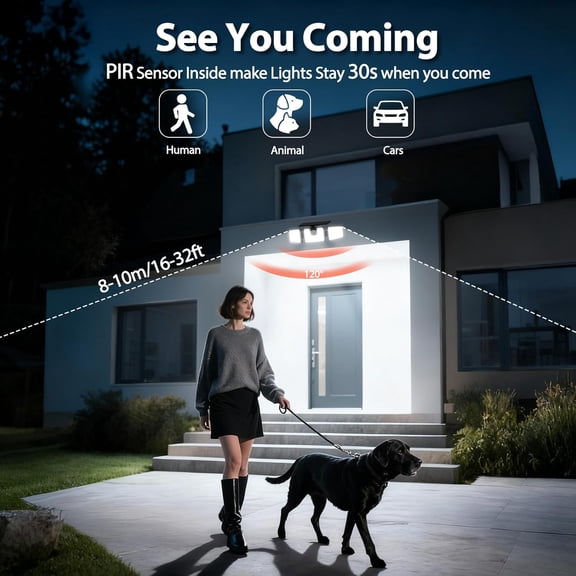 Solar Motion Sensor Lights Outdoor, 3 Heads Security Lights Solar Powered, 156 LED Flood Light Motion Detected Spotlight for  Yard Garage Entryways, IP65 Waterproof 4 Pack