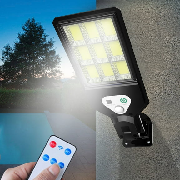 Solar Motion Sensor Lights Outdoor 9 COB LED, 3 Modes Security Wall Light IP55 Waterproof Auto On Off Remote Control for Fence Yard Garden Patio Front Door Garage