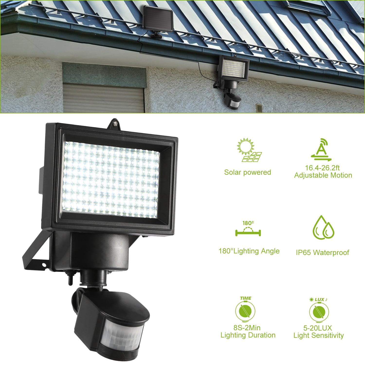 Ultra Bright Black Solar LED Security Light with Motion Sensor