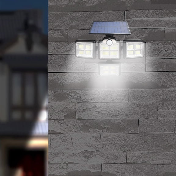 Solar Motion Sensor Outdoor Light, 4 Head LED Flood Light with Remote Control, IP65 Waterproof Wall Light for Garden and Driveway