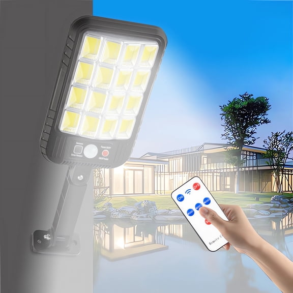 Solar Motion Sensor Wall Light Outdoor LED Security Light, 3 Lighting Modes Remote Control, Solar Powered Waterproof Lamp, Adjustable Angle COB Floodlight for Garage Garden Yard Pathway