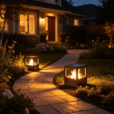 Solar Mountain Flame Cube Lights, 12 SMD LED Flickering Flame Effect Solar Outdoor Landscape Lamp, Waterproof Plastic Solar Step Light for Yard Path Patio Lawn Decor