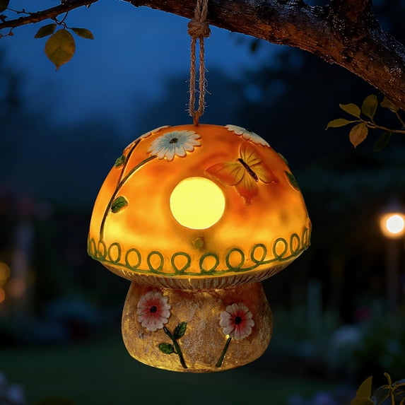 Solar Mushroom Birdhouse with Light Hanging Decorative Outdoor Bird ...