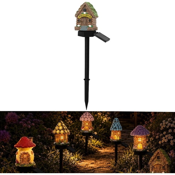 Solar Mushroom Cottage Fairy Garden Stake Light, Waterproof Warm Glow Landscape Lamp, Energy Saving Auto Charging Decor Light for Lawn Walkway Patio Yard Outdoor Decoration(Style:F)(k)