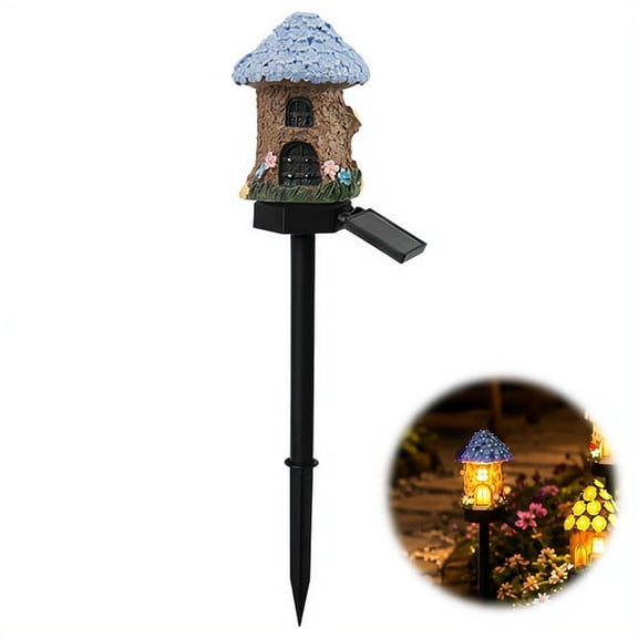 Solar Mushroom Cottage Garden Lights,Waterproof LED Outdoor Mushroom House Statue Decor Lamps, Auto On/Off Landscape Pathway Lighting for Fairy Yard Patio Lawn Flower Bed Decoration