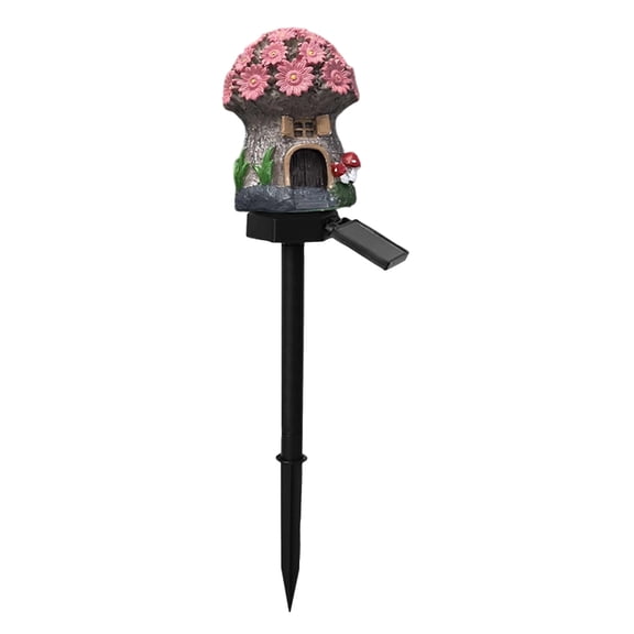 Solar Mushroom Fairy House Stakes, Resin Mini Flower Houses for Outdoor Garden Yard Lawn and Whimsical Landscape Pathway Decoration Pink