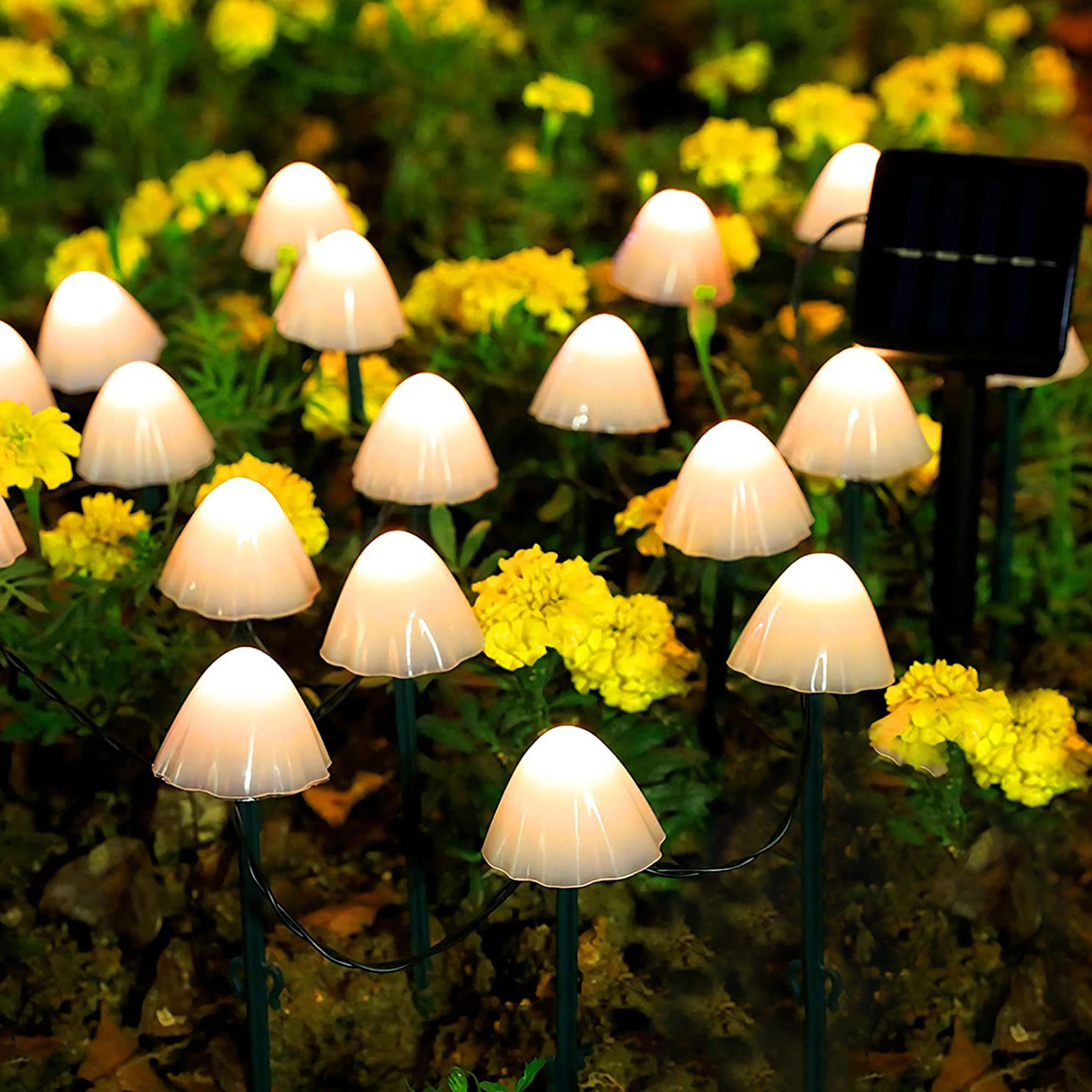 Solar Mushroom Lights, 12.5Ft 12 LED Solar String Lights Outdoor, Waterproof Mini Mushroom Lamp for Yard Patio Decor (Warm White)