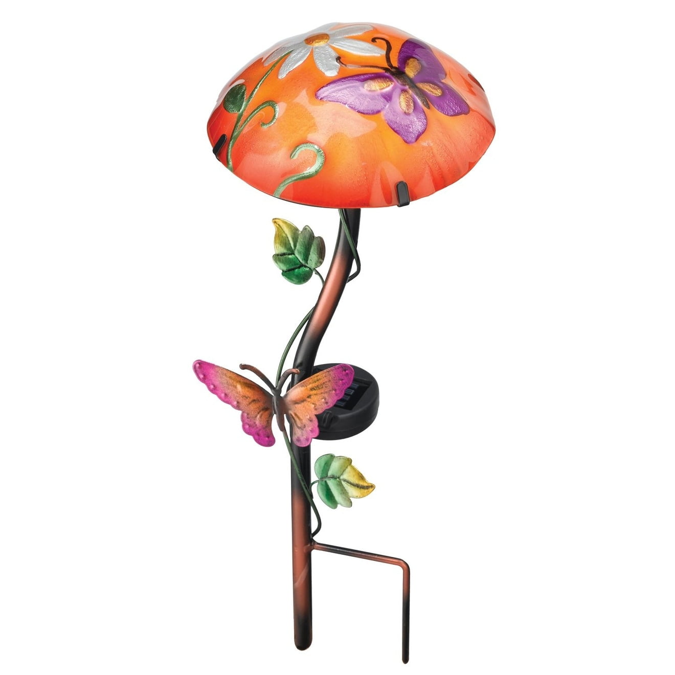 Orange and Purple Butterfly Solar Mushroom Stake Light