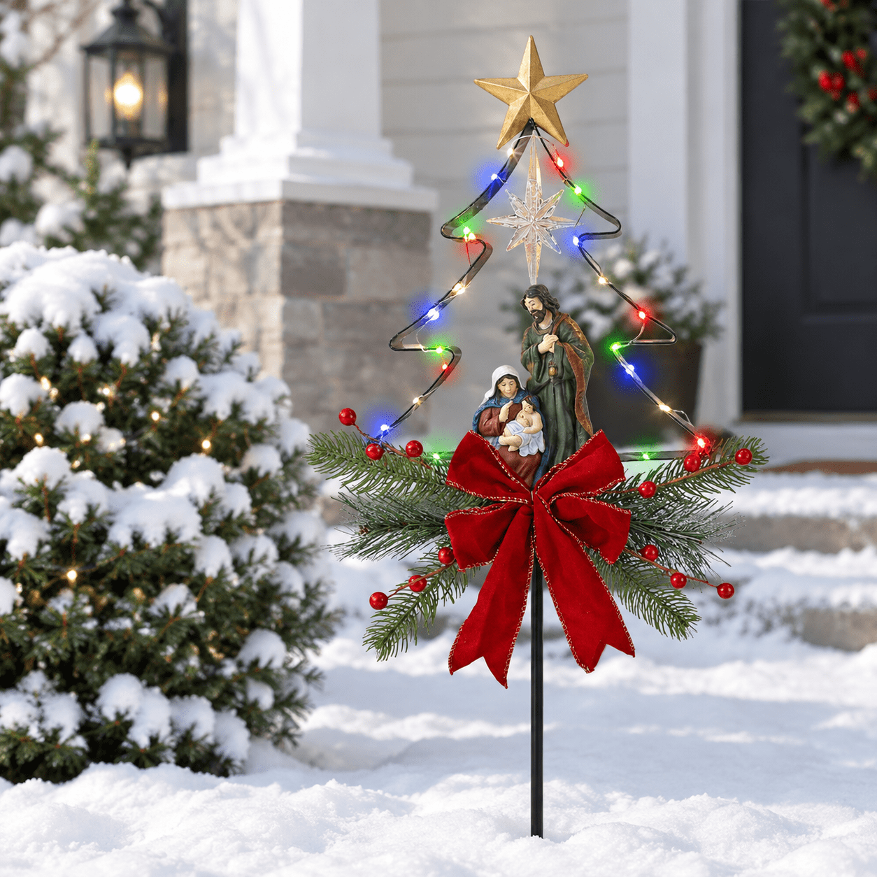 Solar Nativity Scene Outdoormas Tree Decorations Yard Garden Stakes ...