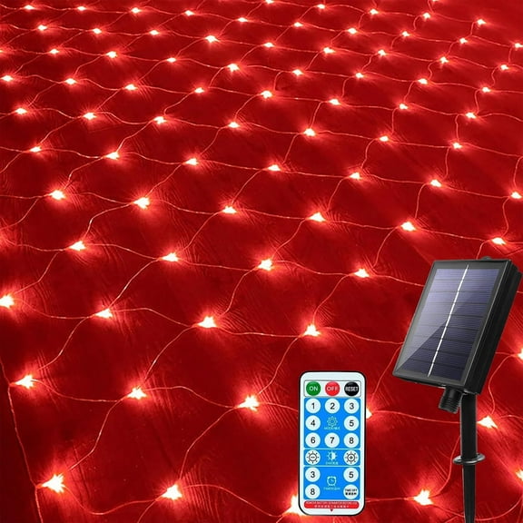 Solar Net Lights Outdoor 1.5x1.5M 96LED Mesh Fairy String Lights with 8 Modes Waterproof Auto ON/Off Decorative Light for Garden Fence Balcony Backyard Christmas Tree Decor