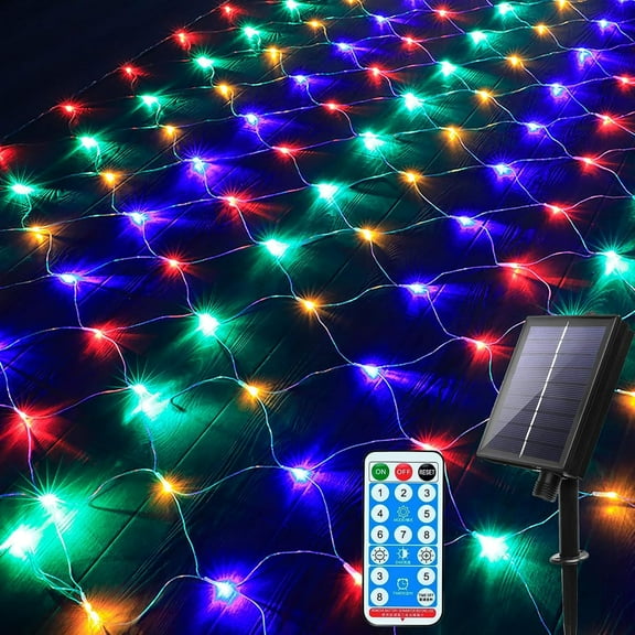 Solar Net Lights Outdoor 1.5x1.5M 96LED Mesh Fairy String Lights with 8 Modes Waterproof Auto ON/Off Decorative Light for Garden Fence Balcony Backyard Christmas Tree Decor