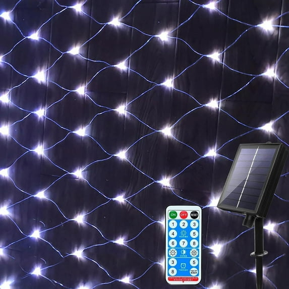 Solar Net Lights Outdoor 1.5x1.5M 96LED Mesh Fairy String Lights with 8 Modes Waterproof Auto ON/Off Decorative Light for Garden Fence Balcony Backyard Christmas Tree Decor