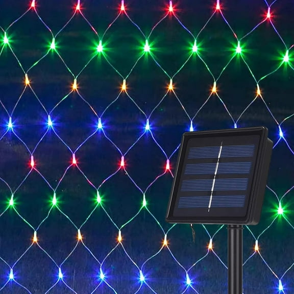 Solar Net Lights Outdoor Garden, 100LED 1.1M X 1.1M Waterproof 8 Modes Solar Mesh Fairy Icicle String Lights for Backyard Patio Gazebo Fence Lounge Party Decoration