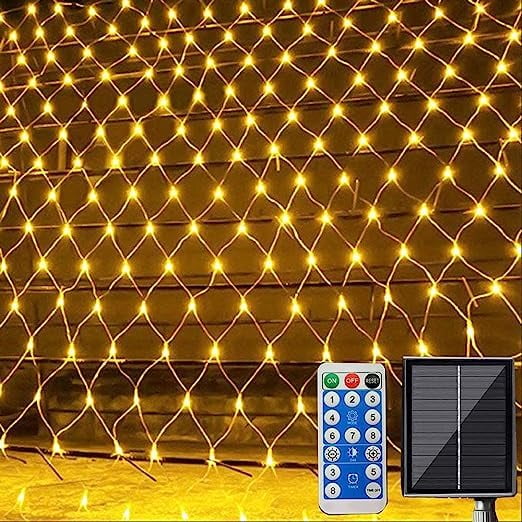 Solar Net String Lights, 3mx2m 200LED Mesh Fairy String Lights, Remote Timer, for Garden Back Front Yard Bushes Tree Decorations