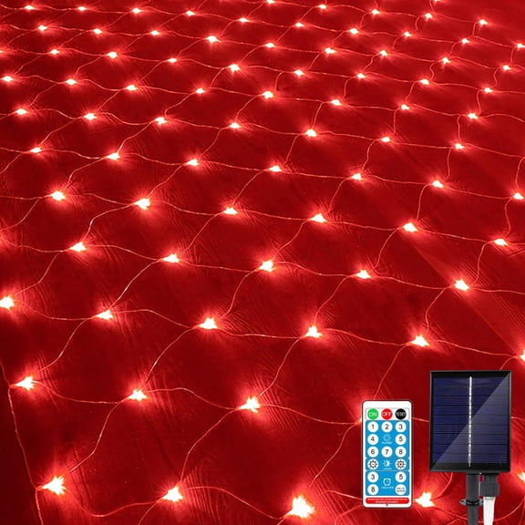 Solar Net String Lights Outdoor, Waterproof LED Mesh Fairy Curtain Lights 8Mode Remote Timer for Outdoor Christmas Garden Yard Party Wedding Holiday Wall Decor