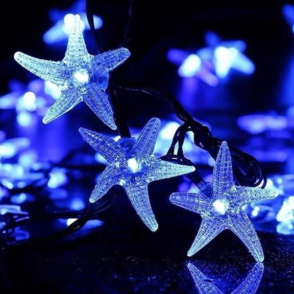 Solar Ocean String Lights 20ft 30 LED Starfish String Lights Waterproof Beach Fairy Lights 8 Lighting Modes Beach String Lights for Garden Wedding Party Holiday Camping