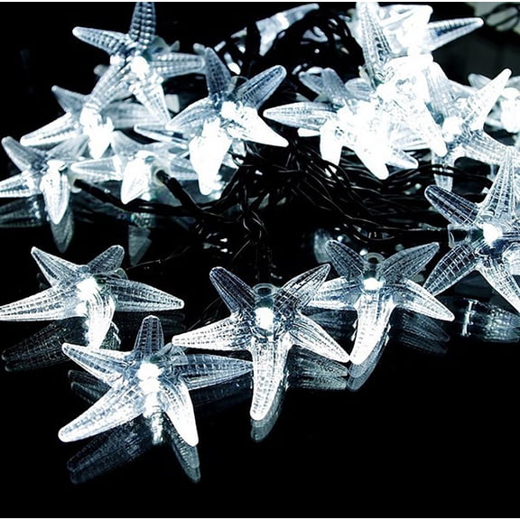 Solar Ocean String Lights 20ft 30 LED Starfish String Lights Waterproof Beach Fairy Lights 8 Lighting Modes Beach String Lights for Garden Wedding Party Holiday Camping