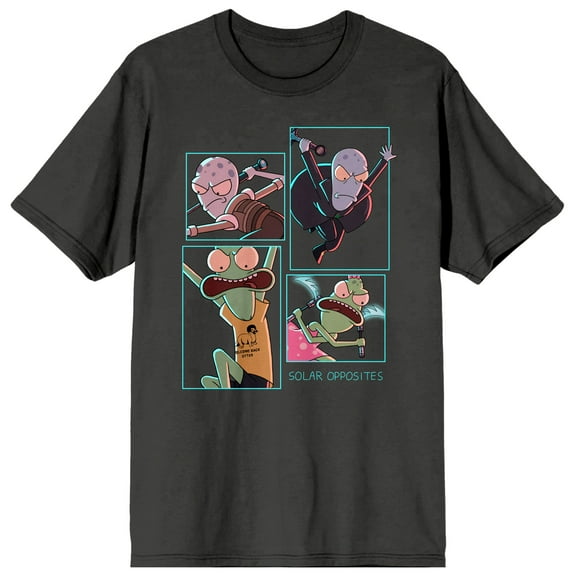 Solar Opposites Group Panels Crew Neck Short Sleeve Charcoal Men's T-shirt-3XL