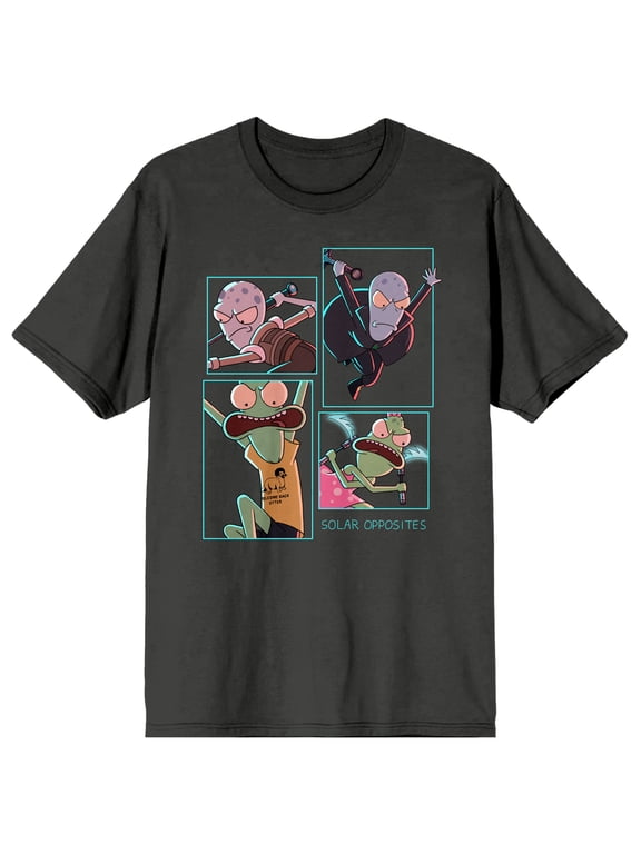Solar Opposites Group Panels Crew Neck Short Sleeve Charcoal Men's T-shirt-Medium