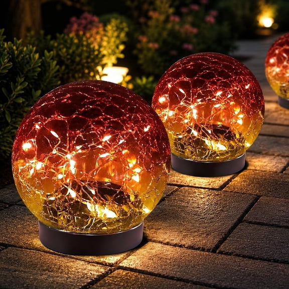 Solar Orbs Outdoor Waterproof, Cracked Glass Globe Garden Lights (2pcs,red) | Solar powered cracked glass ball lights for patio, yard, lawn, backyard, pathway and outdoor garden decorations