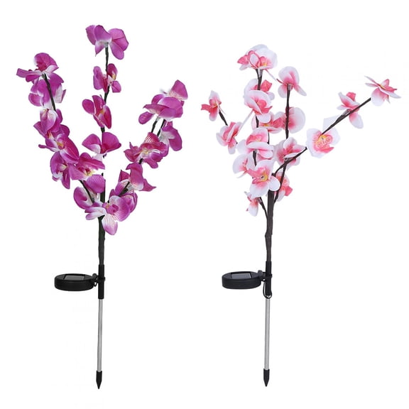 Solar Orchid Lights, 2pk LED Garden Decor, Auto On/Off, Pink Purple, Weatherproof