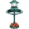 thumbnail image 1 of Solar Outdoor Bird Bath Vintage Resin Pedestal Fountain Decoration for Yard, Garden w/Planter Base, Feeder, Decorative Bird Cage, Fillable Stand - Green, 1 of 7