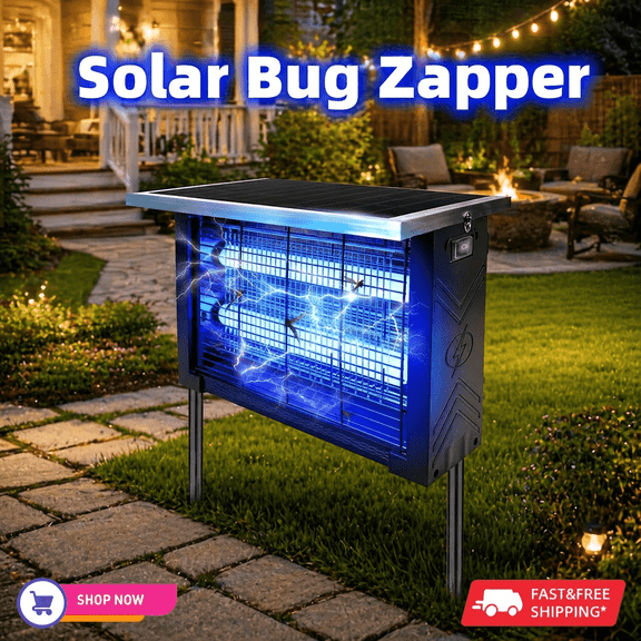 Solar Outdoor Bug Zapper, 4500V Electric Mosquito Insect Killer Wireless Portable Camping Moth Fly Trap with Panel Sensor for Home Patio Yard