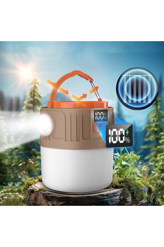Solar Outdoor Camping LED Light - V65-2 Digital Display Rechargeable, Long-Lasting Battery, Waterproof IP65, 3 Light Modes, Tent Emergency Hiking Ambiance Lighting & Power Outage, 3.93*4.72in