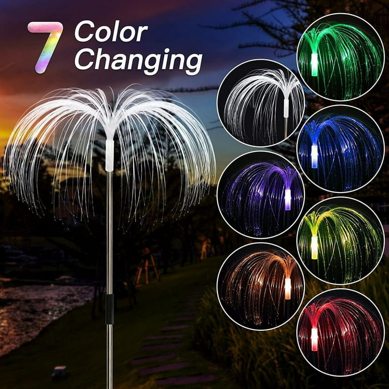 Solar Outdoor Fiber Optic Lights 7 Color Changing Garden Lights Sensory Mood Lamp Decorative for Garden Yard