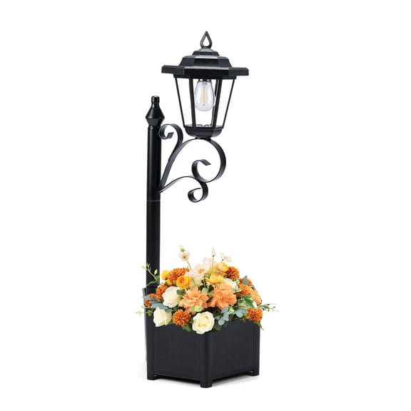 DJGIFI Solar Lamp Post Light with Planter, 3000K Warm White Outdoor Patio