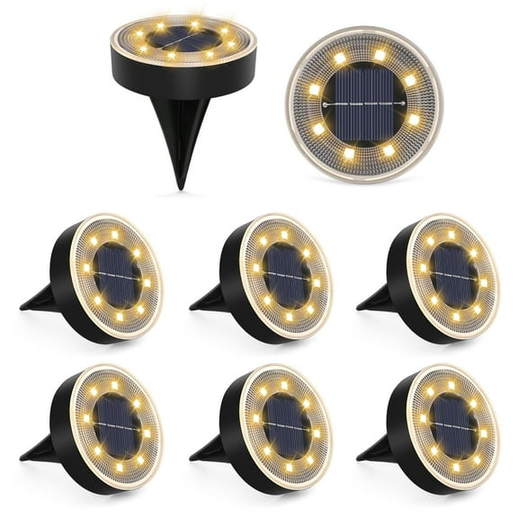 Solar Outdoor Garden Ground Light, Recessed Solar Spotlight for Paths, Decks, Underground Patio, Warm Light, Pack of 8
