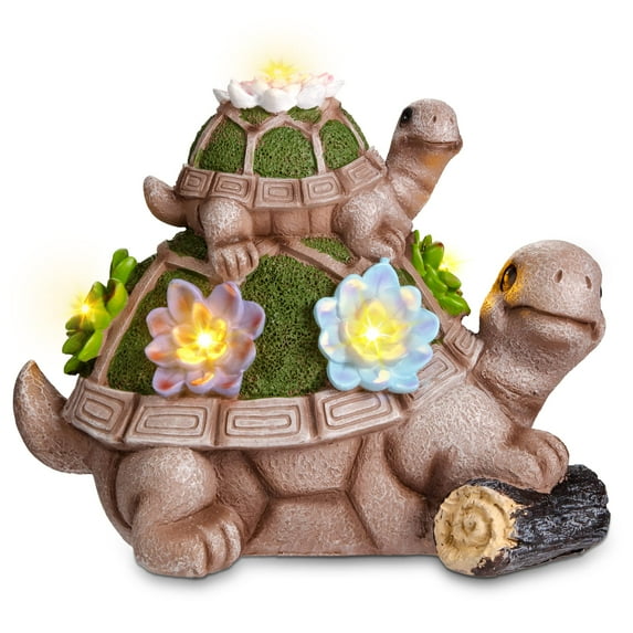 Solar Outdoor Garden Sculptures Statue, Resin Turtles Figurine with 5 LEDs,Indoor Outside Garden Patio Yard Art Decoration