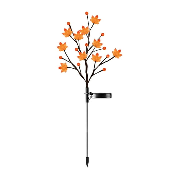 Solar Outdoor Ground Light with Autumn Thanksgiving Theme, Maple Leaf and Pumpkin Decorative Stake Light for Garden, Yard, and Pathway, LED Solar Powered Installation-Free Decoration