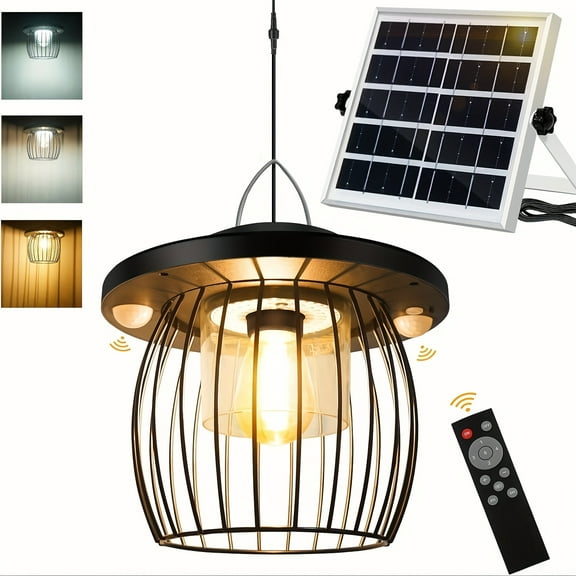 Solar Outdoor Hanging Lamp, 3 Lighting Effects, 5 Smart Modes, 3000LM Super Bright, 4400mAh Large Battery, With Remote Control & Solar Panel, Works Day & Night